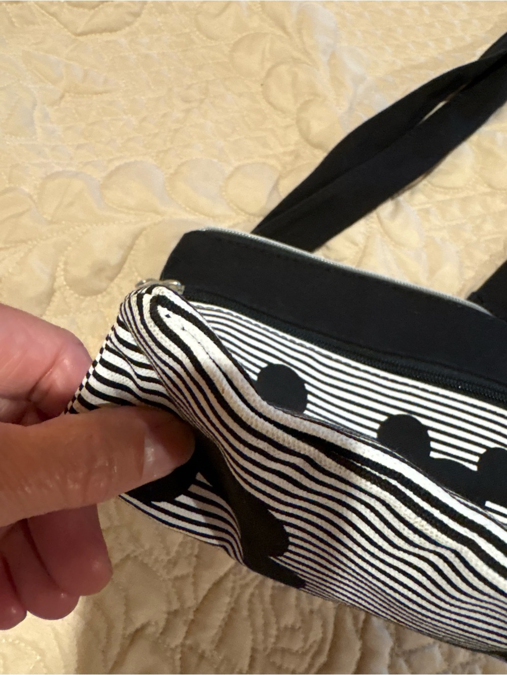 Authentic Disney Parks Mickey Mouse Black & White Striped Crossbody Bag - Picture 14 of 15